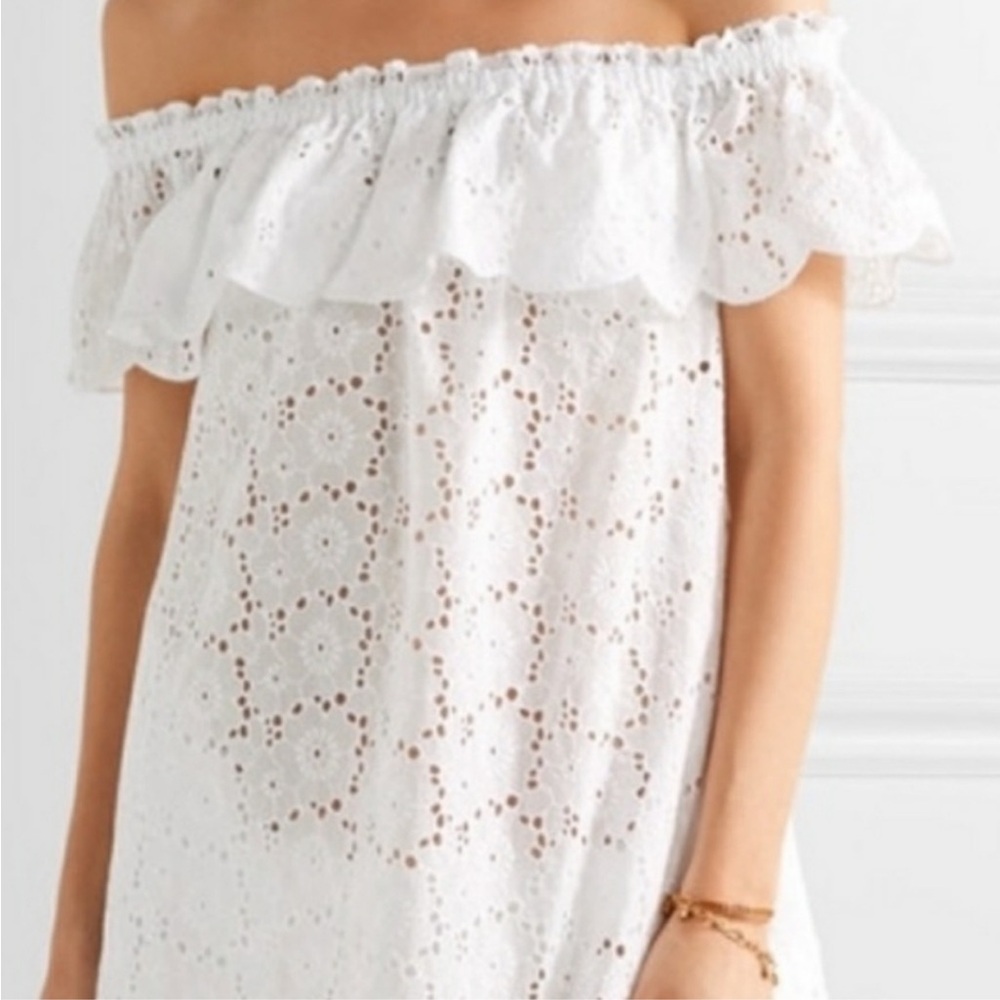 Tory Burch white broderie off the shoulder mini dress w/pockets